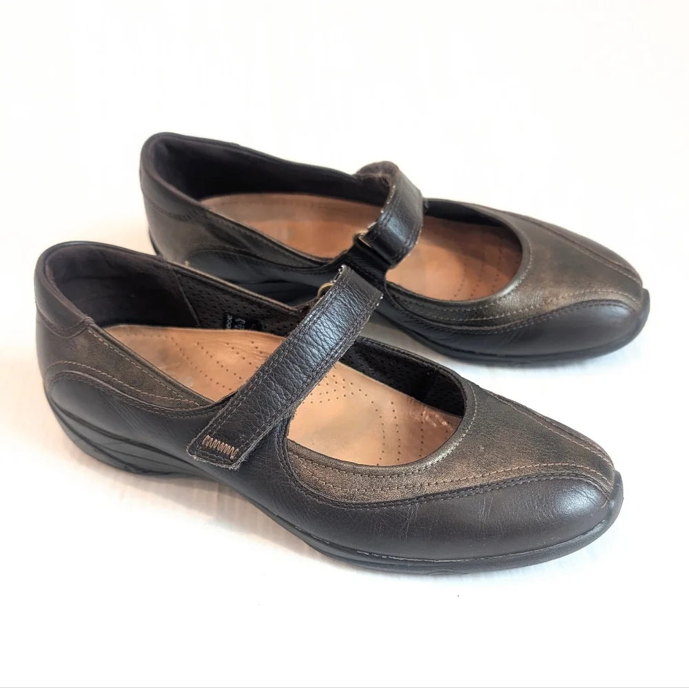 ECCO Women's Dark Brown Leather Mary Jane Flats Loafers Size 39